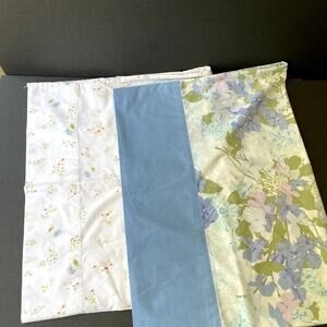 Two Vintage Floral Pillowcases Standard Blue White